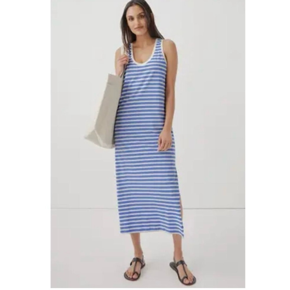 Pact Blue and White Striped Midi Dress